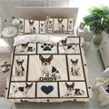 Rat Terrier bedding set in a bright bedroom featuring matching pillowcases, cream panels, and playful dog artwork