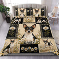 Rat Terrier duvet cover set with black and cream panels, white daisies, and a large dog portrait