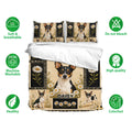 Rat Terrier bedding set displayed with matching pillowcases and floral black and cream artwork