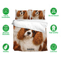 Cavalier King Charles bedding set showing matching duvet cover and pillowcases in a warm brown palette