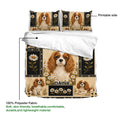 Cavalier King Charles duvet cover showing the printed side, white reverse, and polyester fabric detail