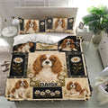 Cavalier King Charles bedding set presented in a modern bedroom with coordinated dog and daisy designs