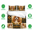 Cavalier King Charles bedding set with sunflower artwork displayed with matching pillowcases
