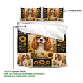 Cavalier King Charles duvet cover and pillowcases featuring portrait panels and sunflower accents