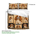 Cavalier King Charles duvet cover and pillowcases shown with printable surface and fabric detail callouts