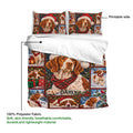 Brittany Spaniel Christmas duvet cover and pillowcases showing a printable festive dog artwork design