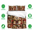 Lhasa Apso Christmas bedding set shown with matching pillowcases and soft breathable fabric features
