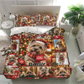 Cairn Terrier Christmas bedding set displayed in a bright bedroom with matching pillowcases and holiday artwork
