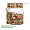 Pomeranian duvet cover set detail showing the printed side, soft fabric, and holiday dog artwork