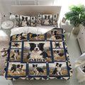 Border Collie bedding set presented in a bright bedroom with matching scenic pillowcases and rustic outdoor artwork