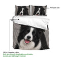 Border Collie duvet cover with matching pillowcases highlighting the printable artwork and fabric surface