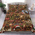 Miniature Pinscher Christmas duvet cover set displayed on a bed with matching festive pillowcases