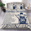 Basketball duvet cover set in navy and cream with player artwork, basketball details, and motivational bedroom design