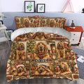 Christmas Bloodhound duvet cover set styled in a bedroom with matching pillowcases and seasonal artwork