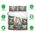 Horse bedding set with floral mountain artwork, matching pillowcases, and soft breathable fabric icons