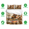 Cowgirl bedding set shown with matching pillows and a western horse riding collage design