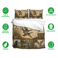 Duck hunting bedding set with printed duvet cover and matching pillowcases in a vintage marshland artwork design
