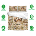 Havanese dog bedding set shown with matching pillowcases and soft, breathable, machine washable fabric icons