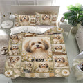 Havanese dog bedding set presented in a bright bedroom with floral artwork and coordinated pillowcases
