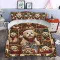 Havanese Christmas duvet cover styled in a cozy bedroom with festive dog portraits, gifts and plaid accents