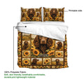 Boykin Spaniel duvet cover with detailed dog portraits, sunflower artwork, and a rustic patchwork design