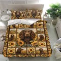 Boykin Spaniel bedding set featuring brown spaniels, bright sunflowers, and warm countryside bedroom decor