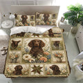 Boykin Spaniel bedding set in a bright bedroom featuring matching floral dog pillowcases and duvet cover