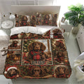 Boykin Spaniel duvet cover bedding set shown in a bright bedroom with Christmas dog artwork and matching pillowcases