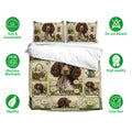 Boykin Spaniel duvet cover set with floral dog artwork shown alongside soft, breathable, washable fabric features