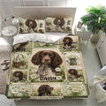 Boykin Spaniel bedding set in a bright bedroom featuring floral portraits, garden details, and earthy green tones