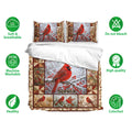 Cardinal bedding set with printed pillowcases and duvet cover shown with soft, breathable fabric icons