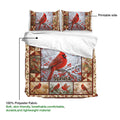 Cardinal duvet cover bedding set showing the printed side, fabric detail, and red bird artwork