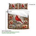 Cardinal duvet cover set product view showing the printed side, winter bird artwork, and soft lightweight fabric presentation.