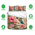 Hummingbird bedding set with matching pillowcases, vibrant floral artwork, and a richly detailed tropical design