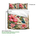 Hummingbird duvet cover showing the printed side with colorful bird artwork, hibiscus blooms, and floral accents