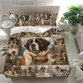 Saint Bernard bedding set presented in a bright bedroom with scenic dog artwork and matching pillowcases