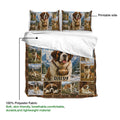 Saint Bernard duvet cover and pillowcases showing the printed side, fabric detail, and mountain dog artwork
