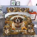 Saint Bernard duvet cover bedding set styled in a bedroom with sunflower and farmhouse decor