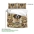 Saint Bernard duvet cover showing a printed front, soft white reverse, and detailed dog collage