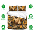 Siamese cat bedding set with sunflower artwork shown on a duvet cover and matching pillowcases