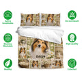 Sheltie bedding set with daisy artwork shown with pillowcases and visible soft, breathable care features
