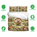 Hedgehog bedding set with matching pillowcases shown in a floral woodland design