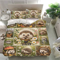 Hedgehog bedding set in a bright bedroom with matching pillowcases and nature-inspired artwork
