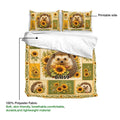 Hedgehog duvet cover with sunflower panels, matching pillowcases, and a visible printable side detail