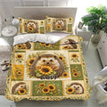 Hedgehog bedding set with matching sunflower pillowcases and detailed green botanical bedroom decor