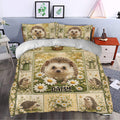 Hedgehog duvet cover bedding set styled in a bright bedroom with woodland floral decor