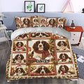 English Springer Spaniel duvet cover bedding set styled in a bedroom with festive plaid dog artwork