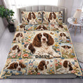 English Springer Spaniel duvet cover set with floral scenes, blue accents, butterflies, and bedroom styling