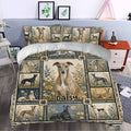 Greyhound duvet cover set styled in a bedroom with botanical decor and a vintage floral dog motif