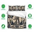 Greyhound bedding set with matching pillowcases shown in a bedroom presentation with soft breathable fabric icons